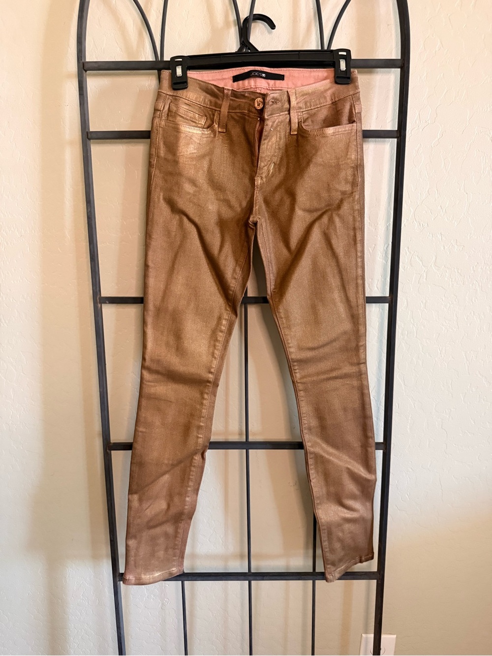 Joe’s Jeans The Skinny Women’s 26 Metallic Bronze Rose Gold Coated Jeans USA